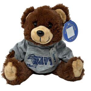 MJC Purr-Fection Navy Bear Plush Toy Brown Gray Shirt Dog Tag 1992